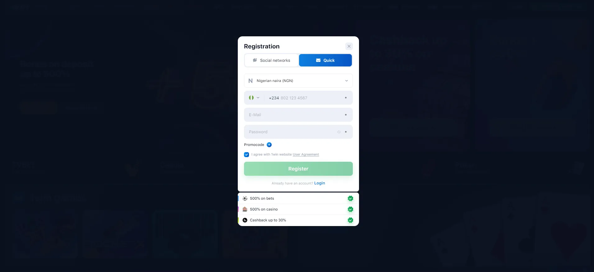 Register at 1win casino 1win register